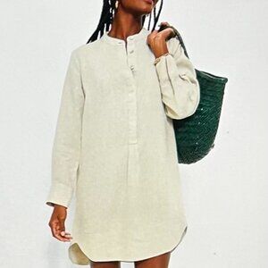 Tuckernuck Natural Linen Emilia Dress Size L in Tan